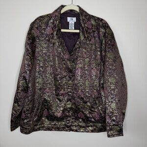 BB Design Jytte Meilvang Button Down Jacket Purple Metallic Floral Print Size XL